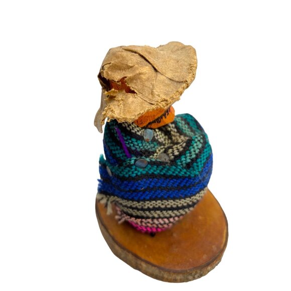 Handcrafted Wooden Folk Art Figurine Man With Poncho & Hat Carved Southwest 3” - Picture 10 of 10